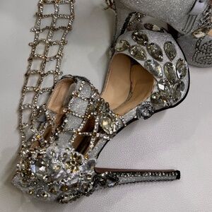 Sparkling Silver Competition Heels – 6” High with 2” Platform & Silver Stones ✨